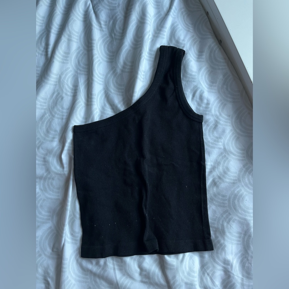 one shoulder ribbed tank top